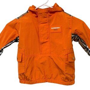 BURBERRY Baby Boys 12M Wilder Check Half-Zip Jacket Orange Designer Windbreaker
